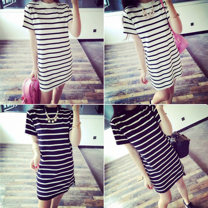 FREESHIP ĐƠN 99K_ Đầm suông chất vải cotton họa tiết kẻ sọc thời trang cho nữ | BigBuy360 - bigbuy360.vn