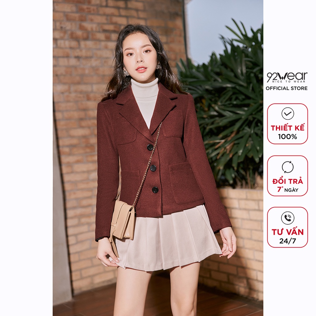 Áo khoác dạ nữ 92WEAR mùa đông thiết kế hàn quốc túi ốp KDA1501 | BigBuy360 - bigbuy360.vn