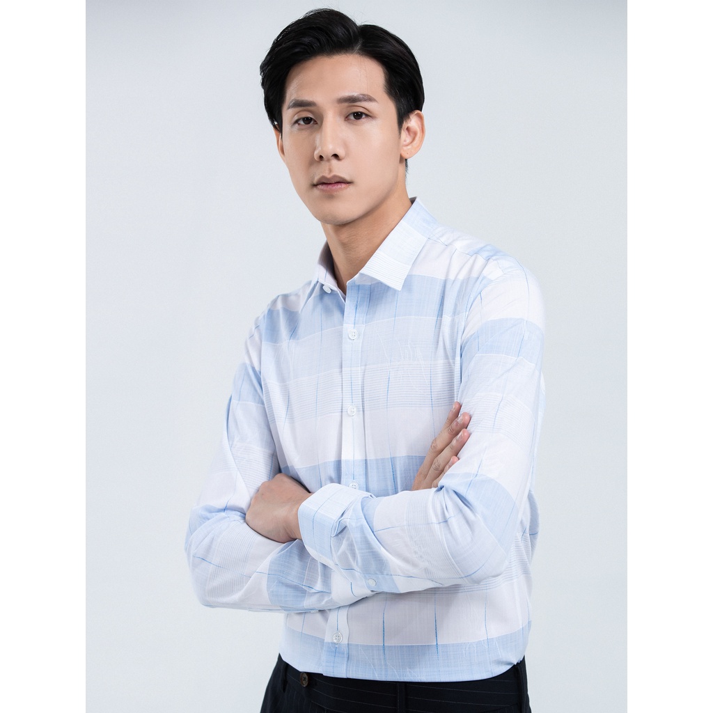Áo sơ mi nam dài tay sọc caro xanh dương họa tiết chìm Biluxury SMDC057XDU