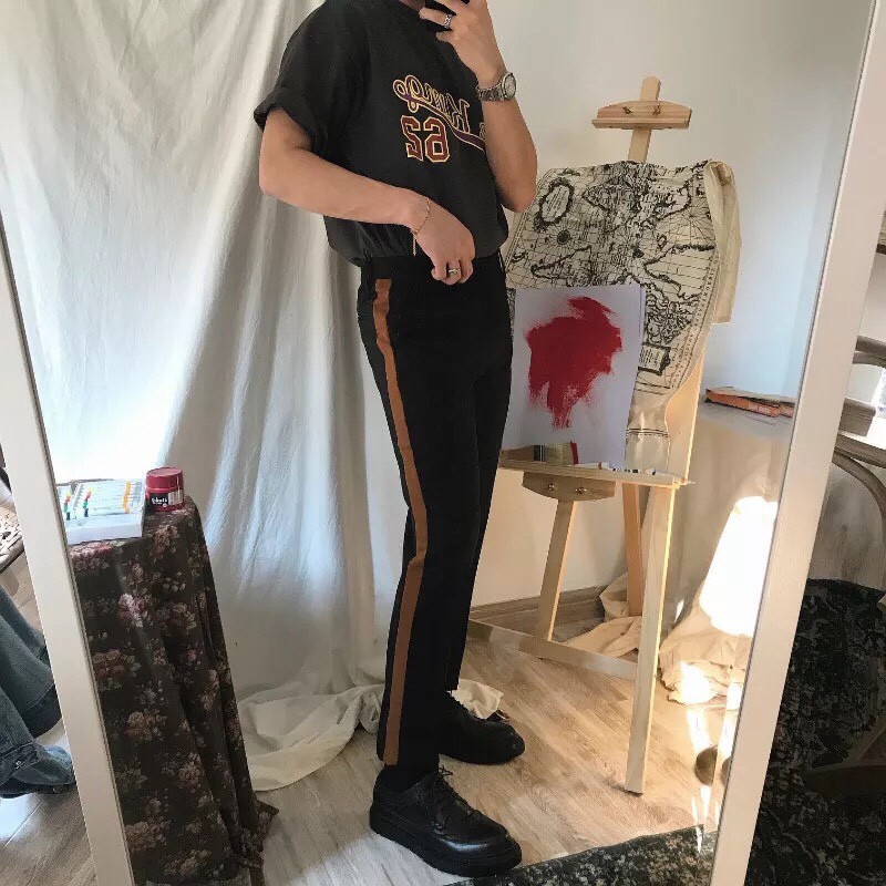 Quần baggy tây nam viền nâu, form slim fit trẻ trung | BigBuy360 - bigbuy360.vn