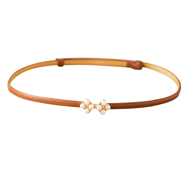 Thắt Lưng Da Pu Phối Ngọc Trai Nhân Tạo Thời Trang Cho Nữ