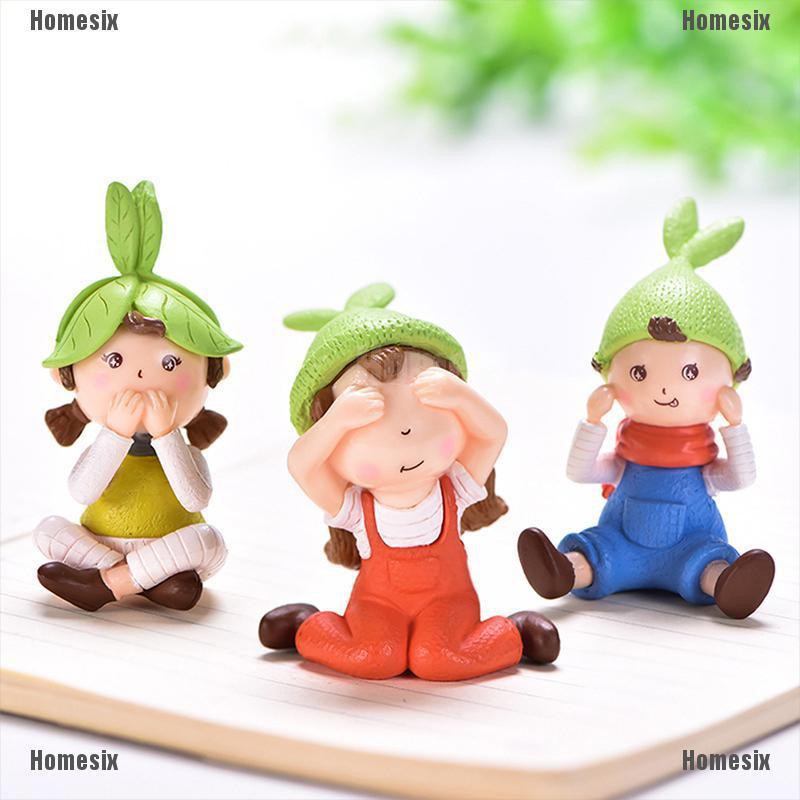 [HoMSI] Three girl Dolls gift Figurines Fairy Garden Miniatures Resin Craft Landscape SUU