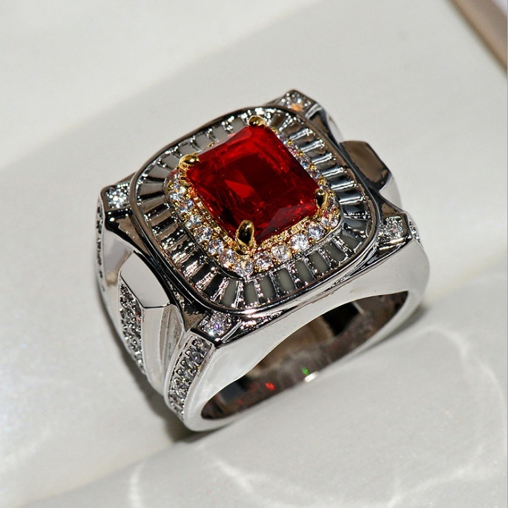 Nhẫn Đính Đá Ruby Tự Nhiên Thời Trang Cho Nam