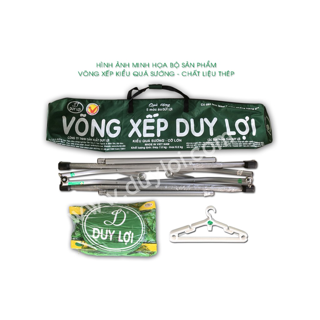 Võng Xếp Duy Lợi Inox Cỡ Lớn (tặng kèm 5 móc quần áo)