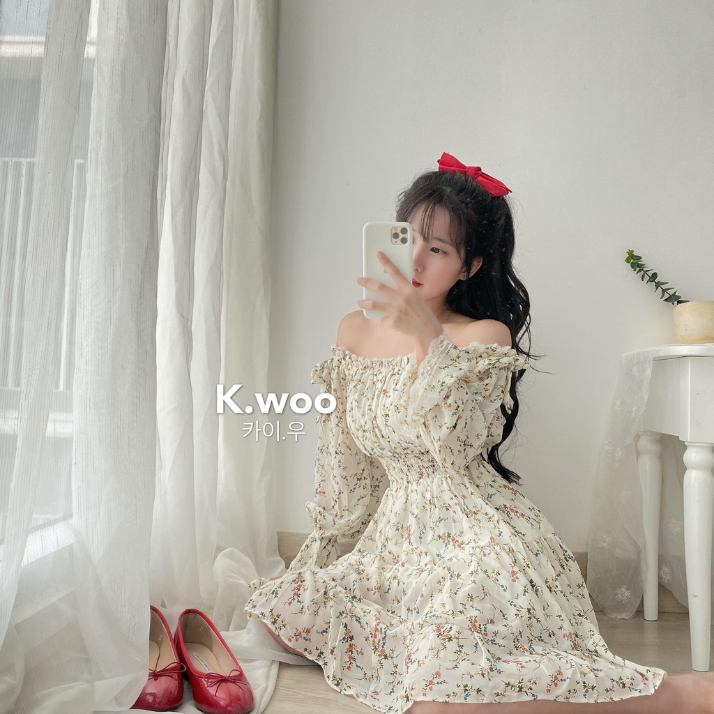 đầm hoa tay dài korea