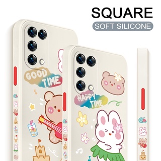 Square Liquid Silicone Case OPPO Reno 6 5 5F 4 Pro 4F Lite 4G 5G Lite Reno6 Z Casing Cute Cartoon Soft Cover