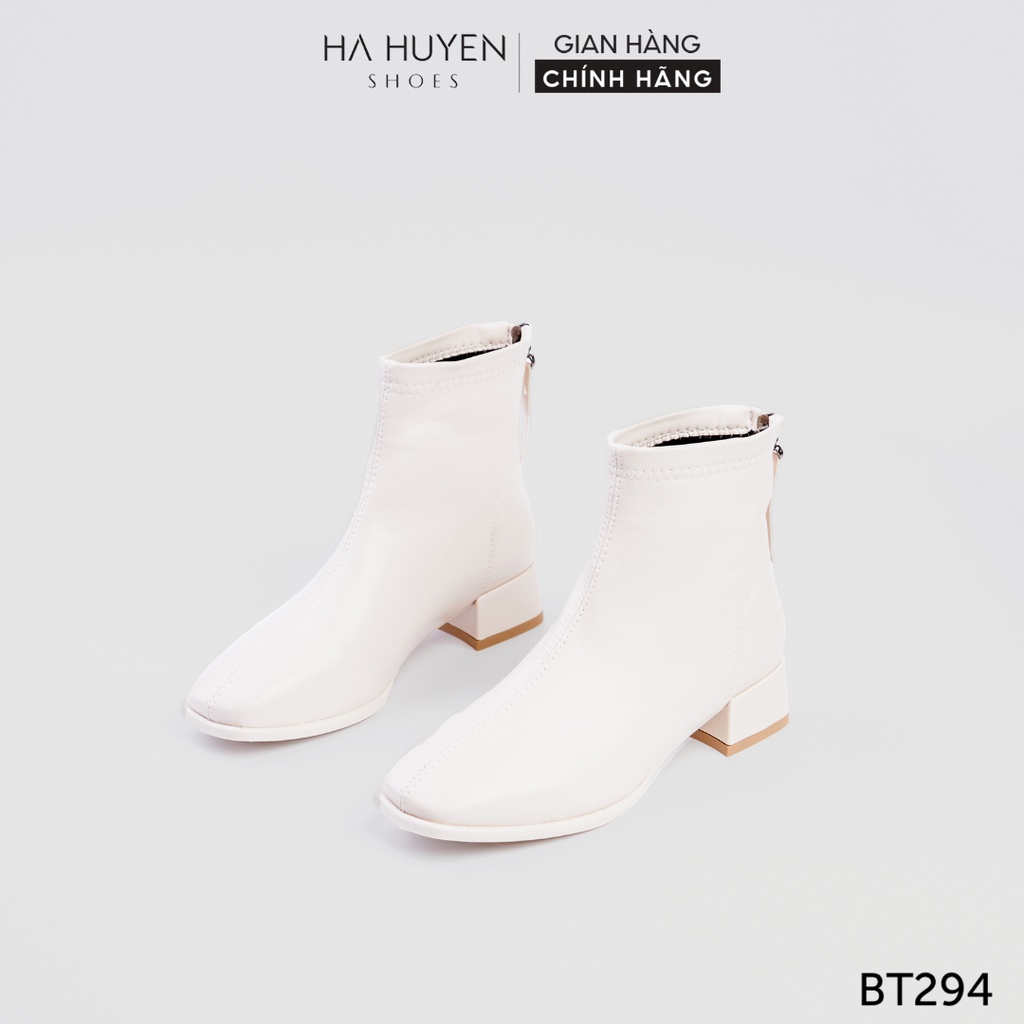 Giày boot nữ Hà Huyền Shoes bốt da mũi vuông cổ thấp khóa sau gót vuông 3 phân - BT294