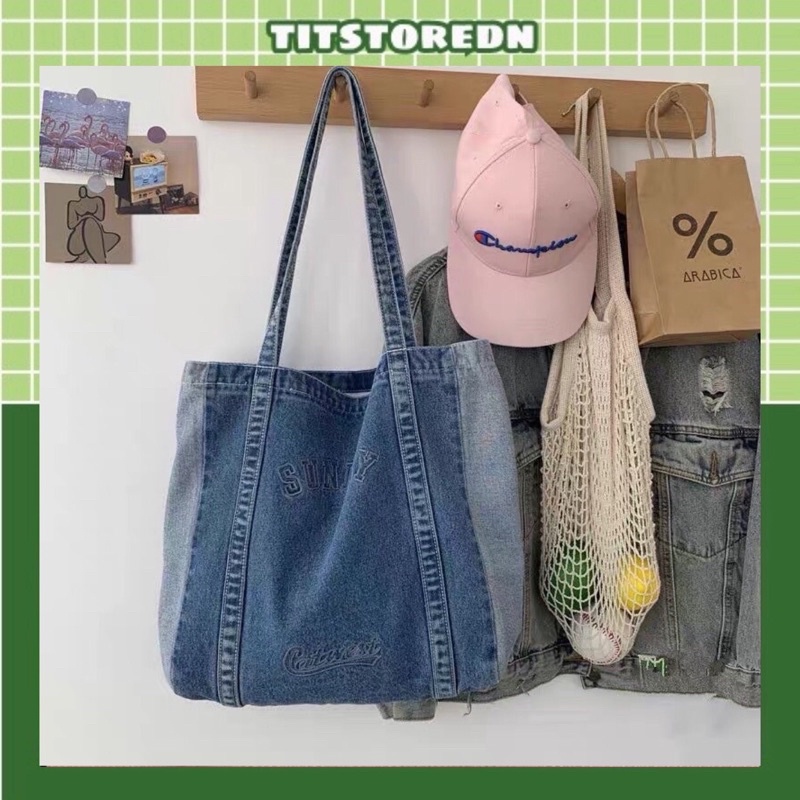 Túi đeo vai vải jean denim size to Sunday ulzzang Hàn Quốc