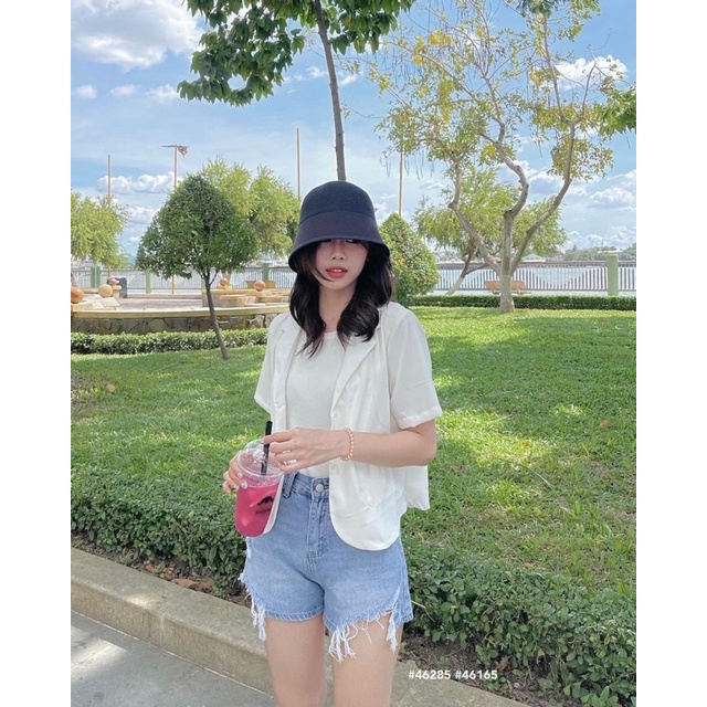 [RÁCH STORE] ÁO SƠ MI CỔ VEST TÚI VUÔNG 2 NÚT TAY NGẮN (1735)