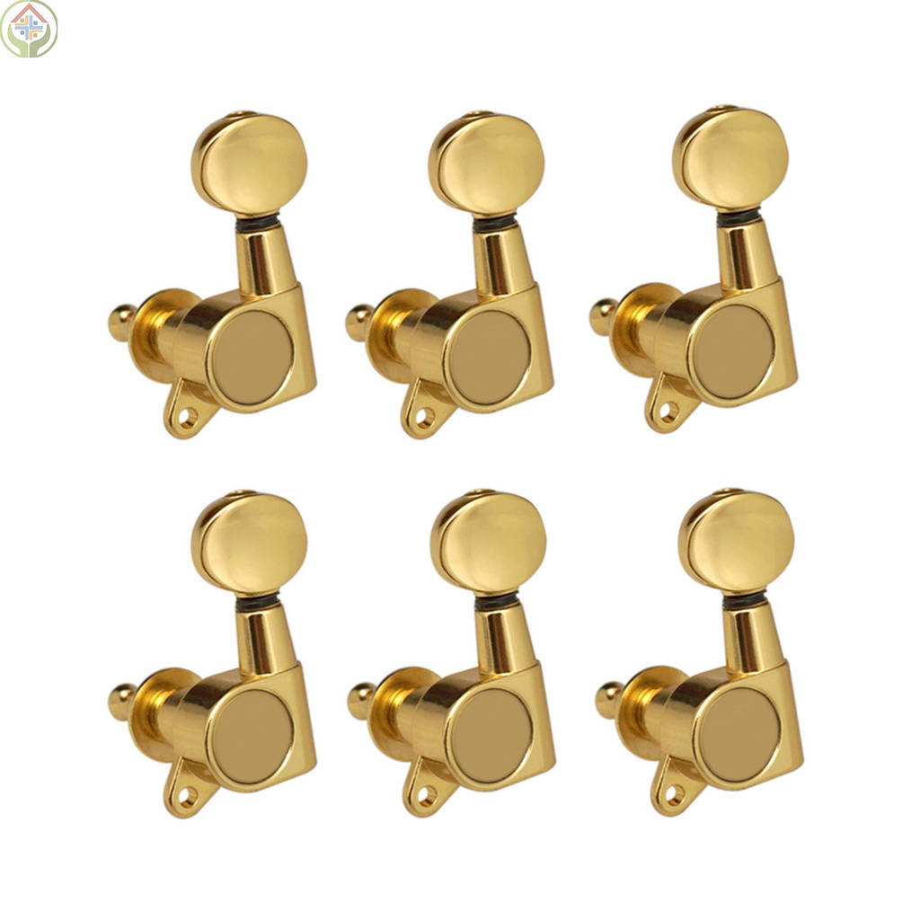 Guitar String Tuning Pegs Tuning Machines Sealed Machine Heads Grover Tuners Tuning Keys Oval Button 6 Left for Electric Guitar or Acoustic Guitar Chrome Gold