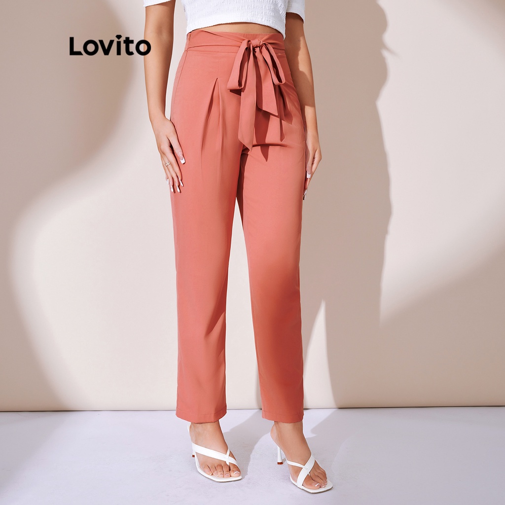 Quần Lovito eo nhún chun cột dây màu trơn thanh lịch L25LD087 (màu hồng)