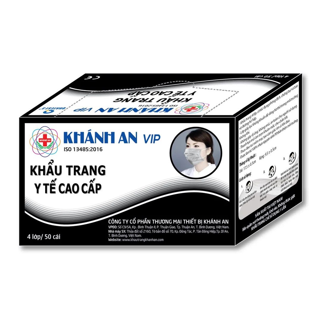 Hộp 50 cái khẩu trang y tế Khánh An 4 lớp kháng khuẩn VIP loại 1