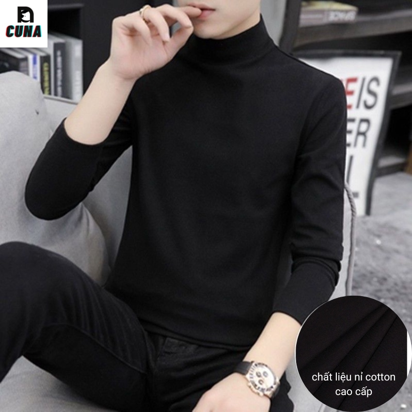 Áo giữ nhiệt nam cổ cao CUNA áo thun giữ nhiệt nam tay dài lót nỉ thun co giãn trơn 3 phân cổ lọ body thể thao thu đông
