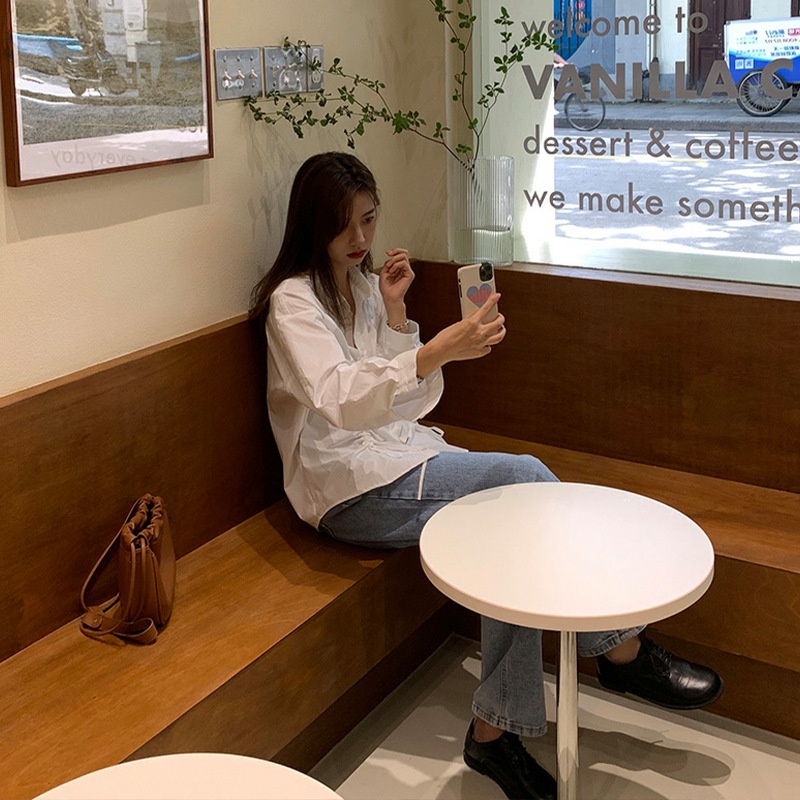 Áo sơ mi trắng dài tay phối dây rút phong cách Hàn Quốc cho nữ