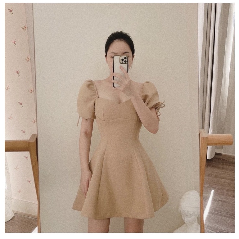 ĐẦM CÚP NGỰC TAY PHỒNG NƠ 3 MÀU