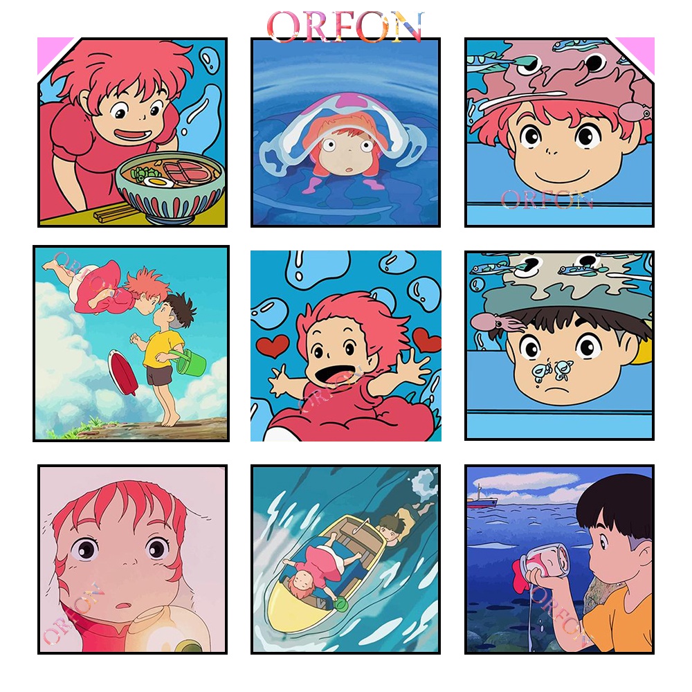【Oorfon】Bộ Tranh Sơn Dầu Vẽ Hình Chú Cá Vàng Hoạt Hình Goldfish Ji Ponyo Trên Cliff and Sosuke Miyazaki DIY