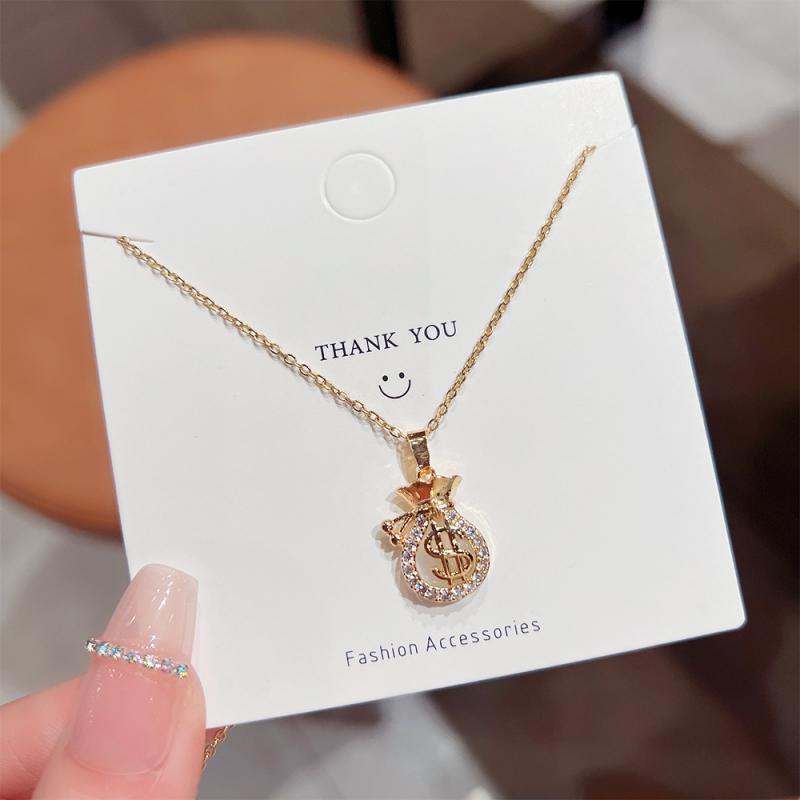 XiaoboACC Vòng Cổ Mặt Hình Túi Tiền Bằng Thép Titan Đính Đá Zircon Sang Trọng - 38CM+6CM