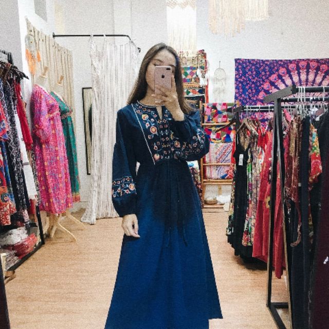 Đầm xanh boho