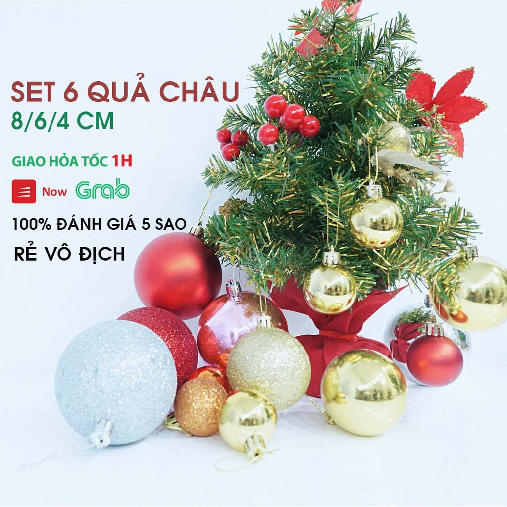 Hộp 24 quả châu 8/6/4/3cm loại đẹp trang trí giáng sinh - set 24 quả bóng chống vỡ trang trí cây thông noel