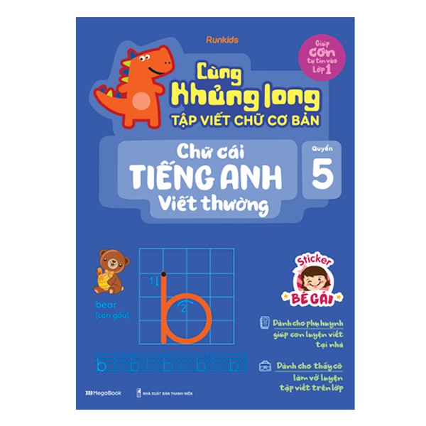 Sách Combo 3 cuốn Cùng Khủng long tập viết chữ cơ bản – (Tặng kèm Sticker bé gái 4-5-6 và quà combo)