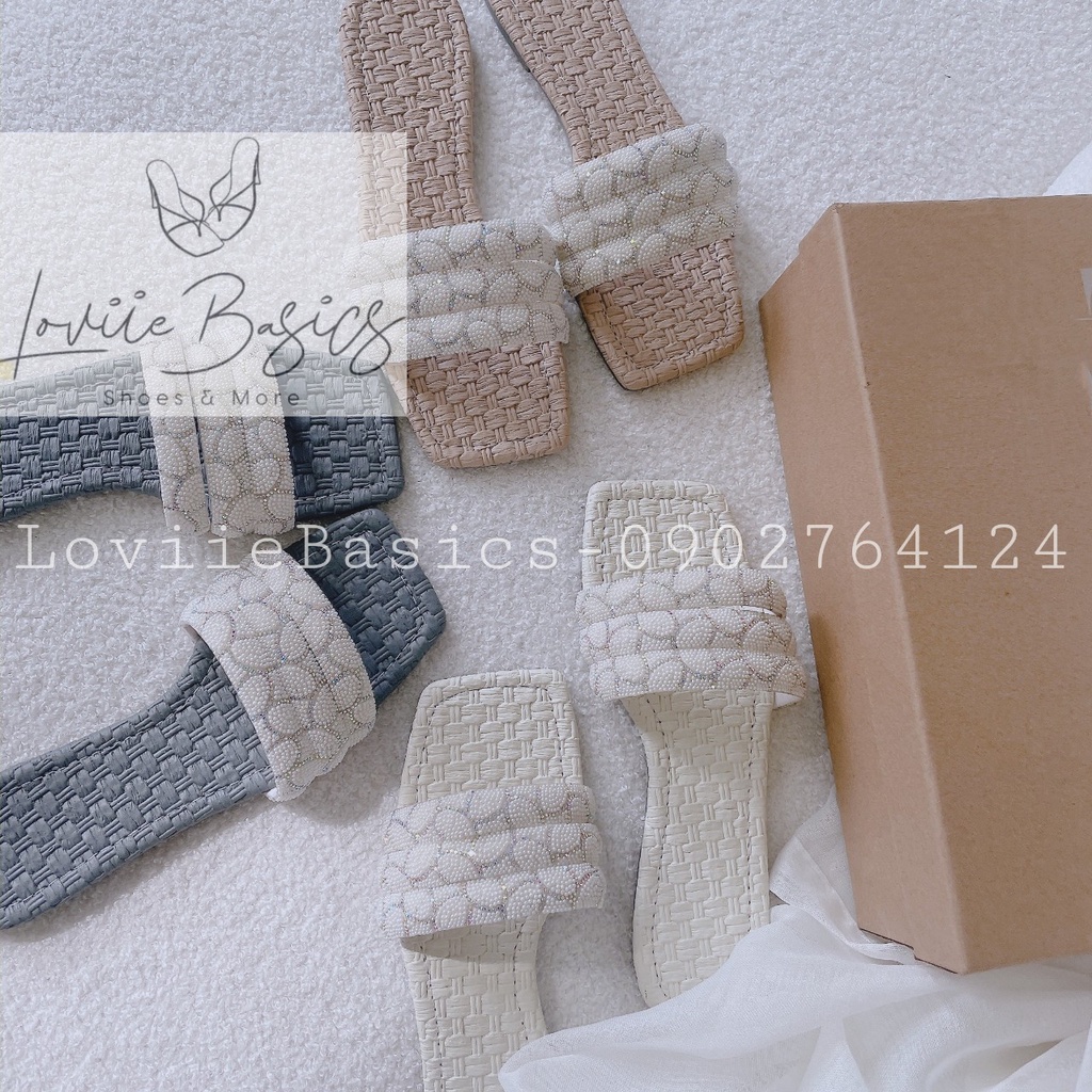 DÉP NỮ LOVIIE BASICS - DÉP BỆT THỜI TRANG QUAI NGANG BẢN TO ĐÍNH ĐÁ ĐẾ THẤP NỮ TÍNH D220702