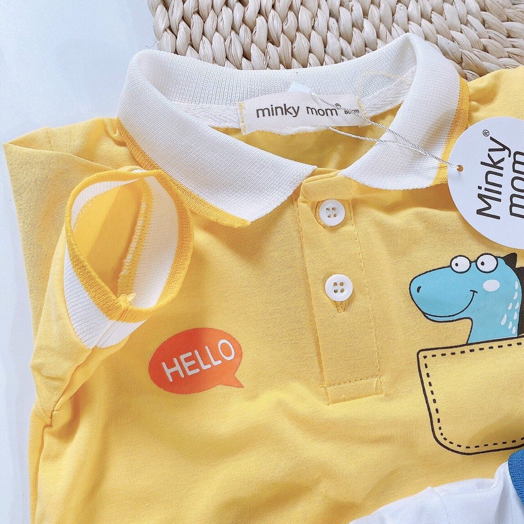 [CAB01] Áo Cổ Bẻ Cài Nút Cotton 100% MINKY MOM In Hình Giả Túi Ngực  Mềm Mịn, Thấm Hút Mồ Hôi Dễ Chịu Cho Bé Chuẩn Đẹp