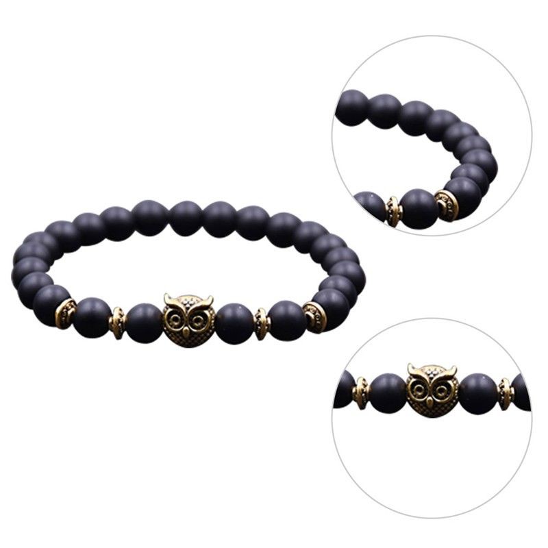 Vòng đeo tay hạt đá tự nhiên phối phụ kiện hình cú đẹp mắt dành cho nam và nữ