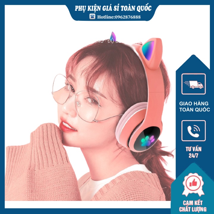 Tai Nghe Tai Mèo VZV 28M - Tai Nghe Dễ Thương Có Đèn Led, Có Micro