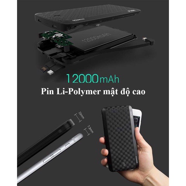 Pin sạc dự phòng iWalk UBT12000X 12000mAh - Sạc không dây - Hàng Chính Hãng