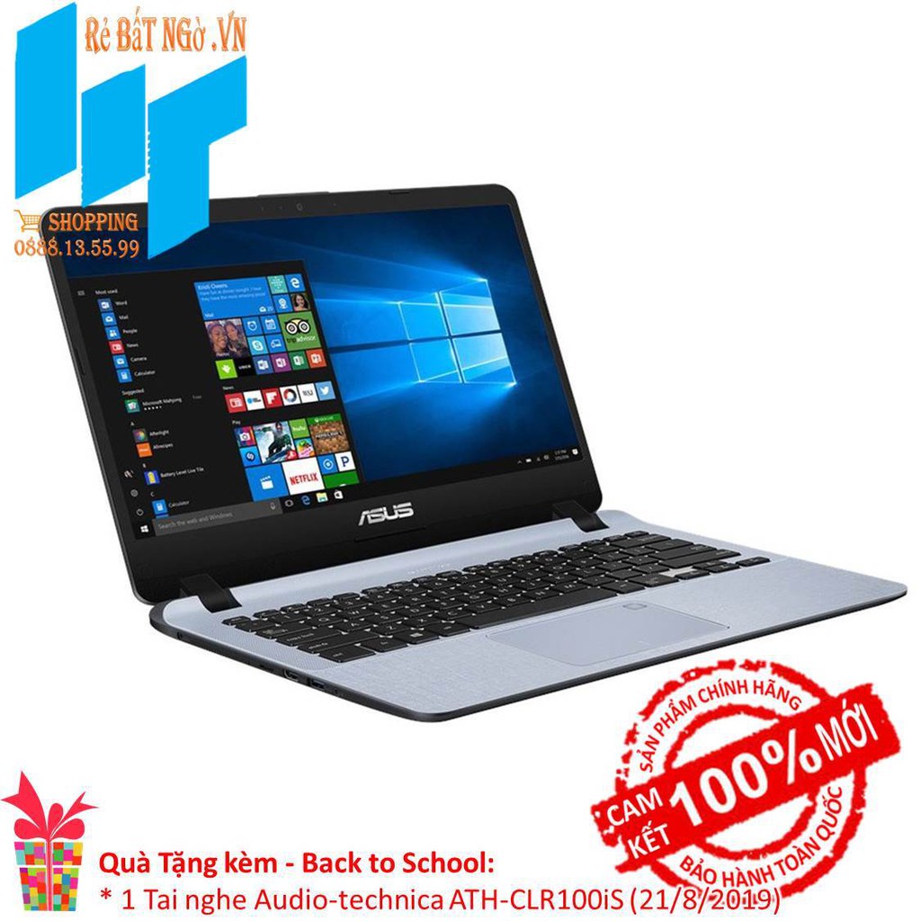 Laptop ASUS VivoBook X407UA-BV345T 14 inch HD-i3 7020U-4GB-1TB HDD-HD 620-Win10-1.5 kg