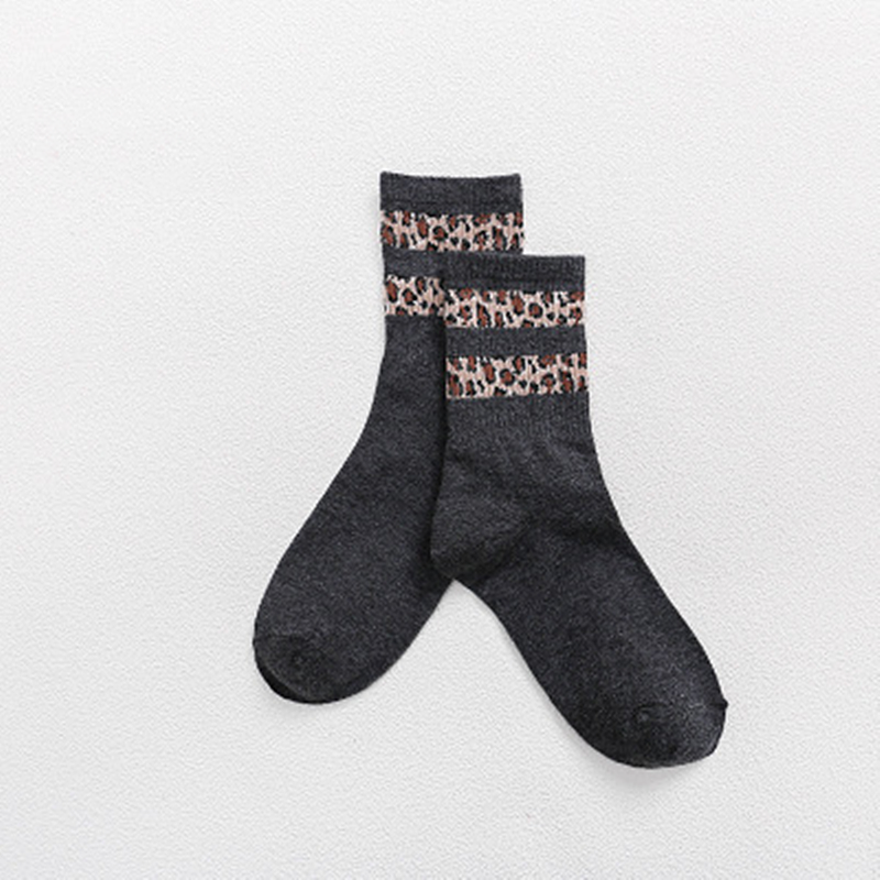 Two Bar Stitching Leopard Pattern Crew Socks Women Best Short Tube Socks Cotton Casual Thermal Crazy Personalised Socks Fashion