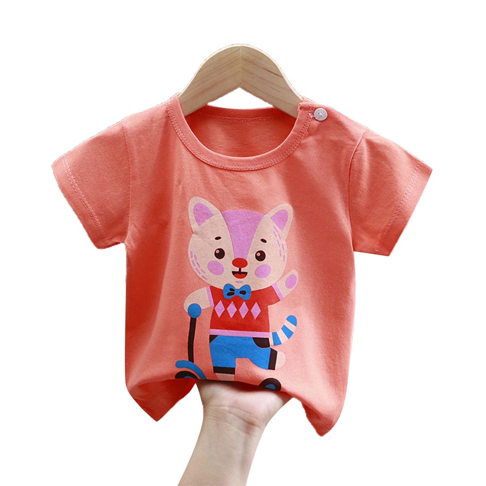 Áo Thun Cotton Cổ Tròn Tay Ngắn In Hình Động Vật Dễ Thương Thời Trang Mùa Hè Cho Bé