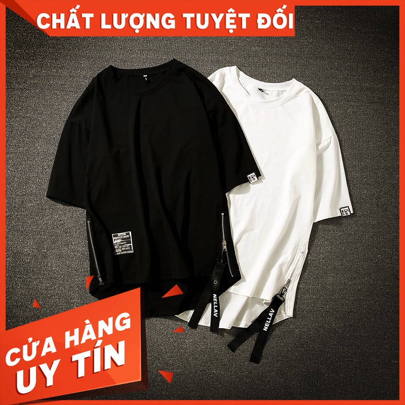 Áo thun tay lỡ - áo thun zipper cotton lai bầu kiểu basic (unisex nam nữ đều mặc được)