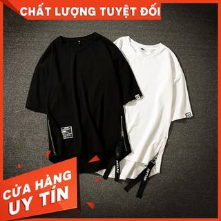 [Video thật] Áo thun tay lỡ - áo thun zipper cotton lai bầu kiểu basic (unisex nam nữ đều mặc được)