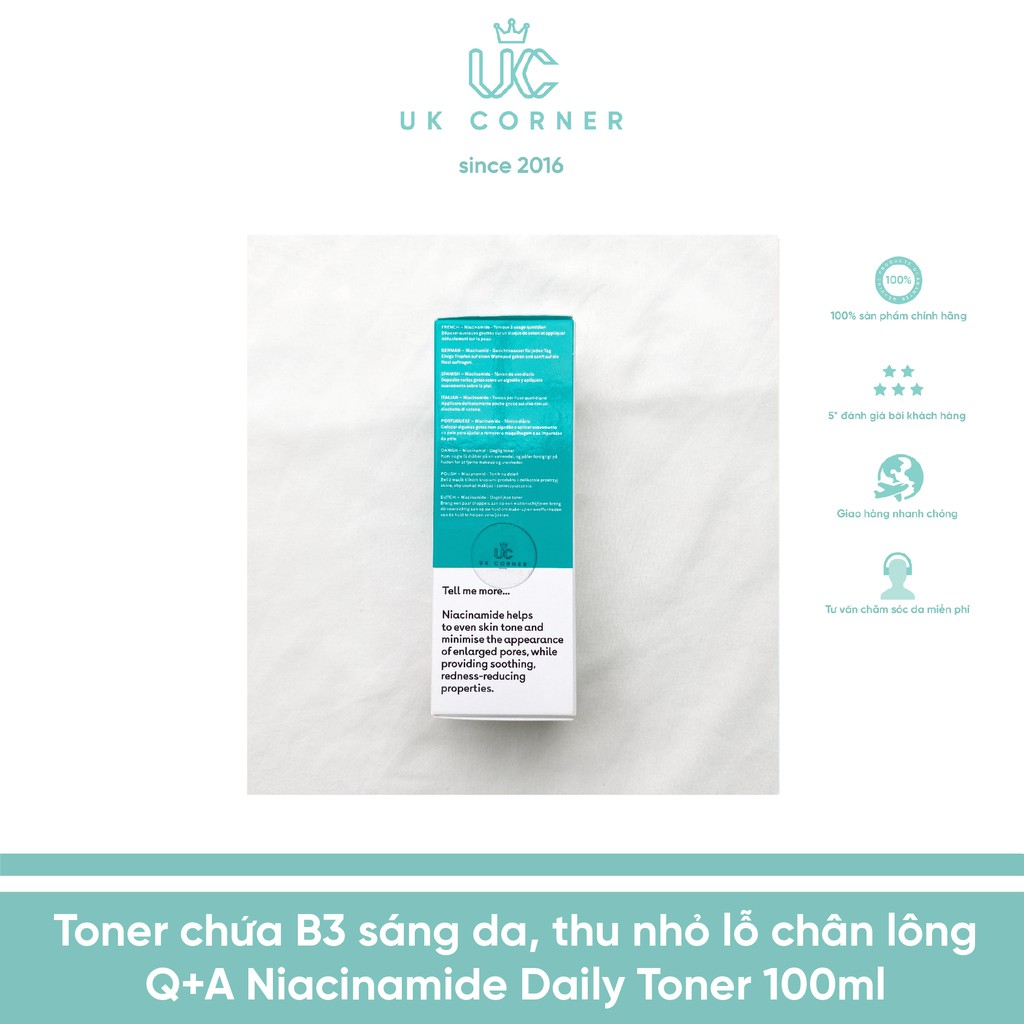 Toner chứa B3 sáng da, thu nhỏ lỗ chân lông Q+A Niacinamide Daily Toner 100ml