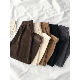 Quần nhung tăm ống suông cạp chun co dãn ulzzang Hàn Quốc [Yannie]