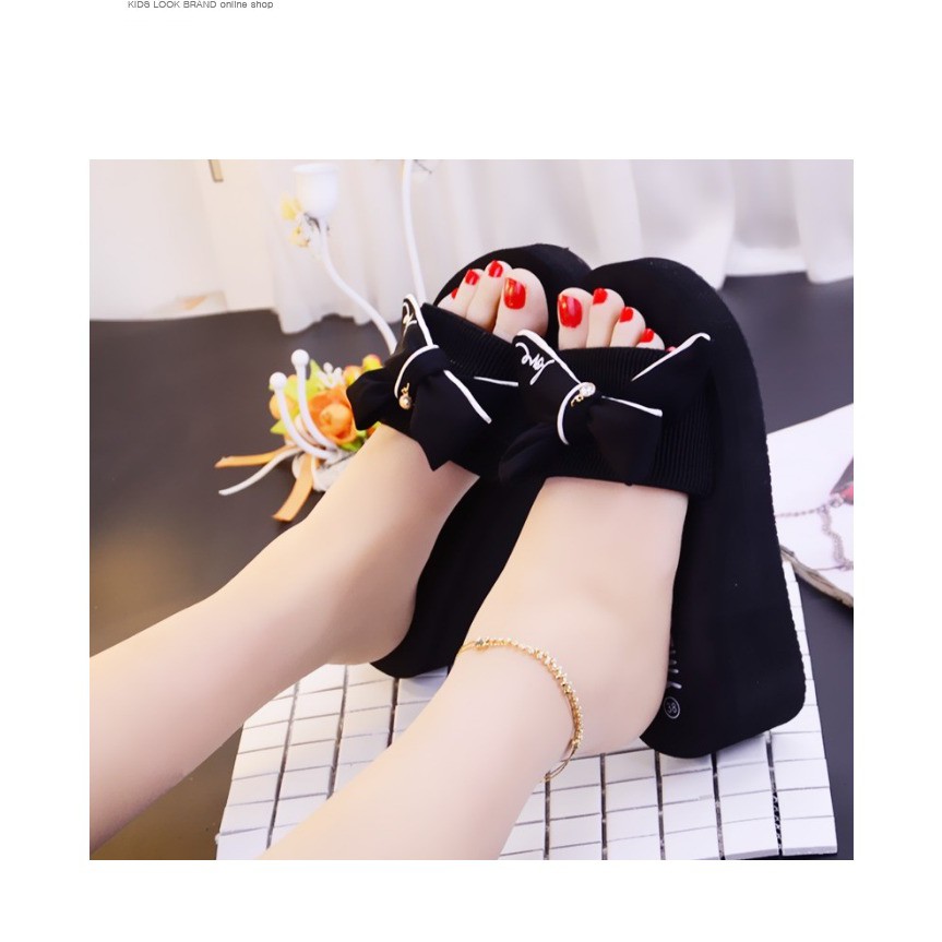 Dép sandal đế xuồng cao su đính nơ 2.36 inch size 34-39 cho nữ