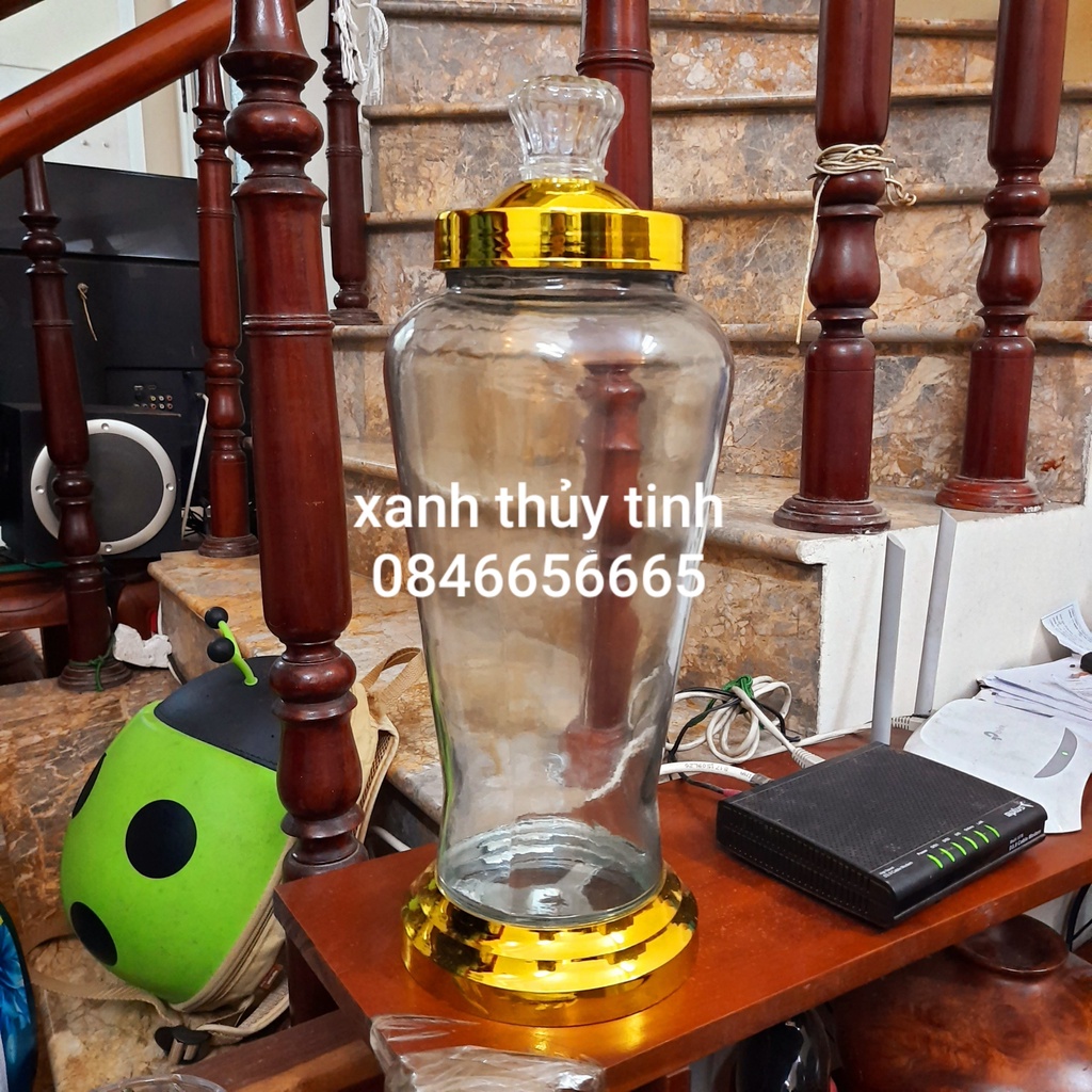 Bình thủy tinh ngâm sâm, nắp vàng cao cấp - 4 Lít