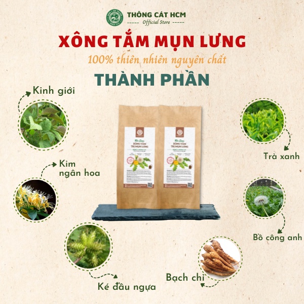 Thảo dược xông tắm chăm sóc cơ thể, sạch mụn lưng, lỗ chân lông, mụn trứng cá, dưỡng trắng da hiệu quả - Thông Cát HCM