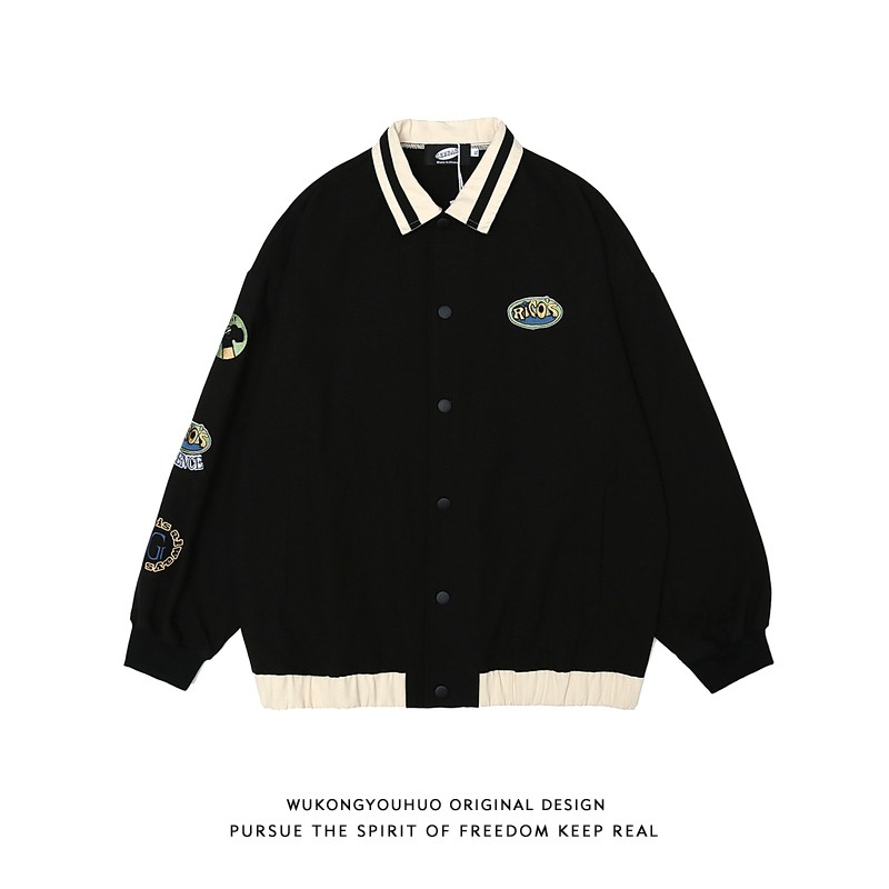 Áo khoác bomber kaki cổ bẻ khuy bấm