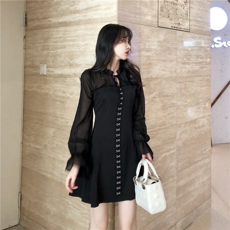 Đầm dáng xòe nữ kiểu tay dài Emilyshop