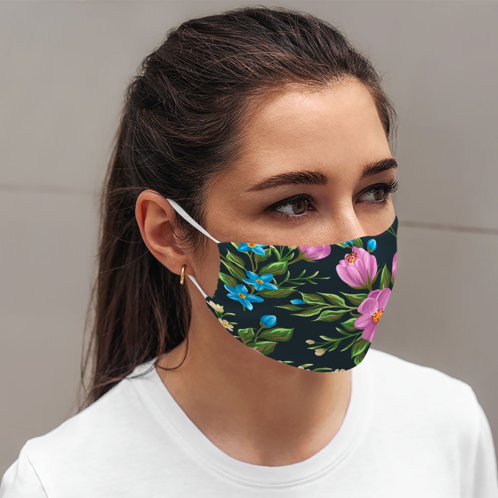 khẩu trang cho dân phượt FLOWERS_1236 CARTWELL vải cotton 100%, kháng khuẩn, có thể giặt và tái sử dụng dành cho nam nữ