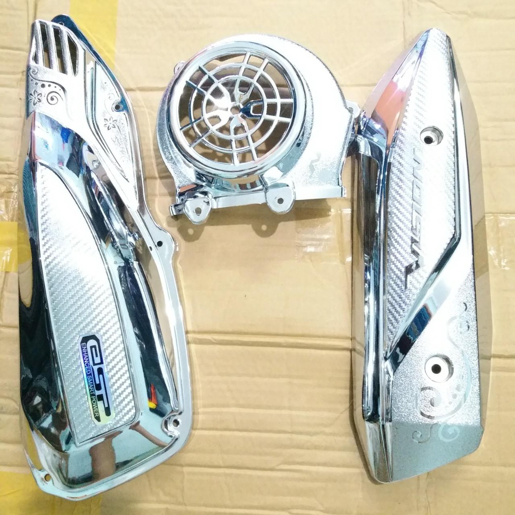 Combo 3 món Xe VISION 2015-2020  . Màu: Trắng Inox & Đen Carbon. HÀNG CTY