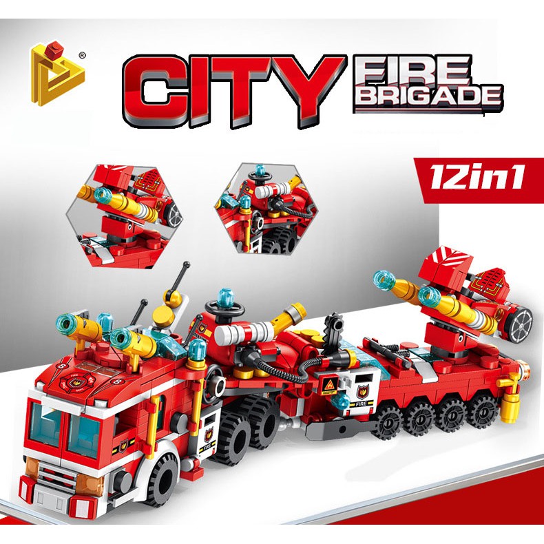 Bộ Đồ Chơi Lắp Ráp Kiểu LEGO Mô Hình Xe Cứu Hỏa 12IN1 CITY FIRE BRIGADE PANLOS 633009 Với 557 Chi Tiết