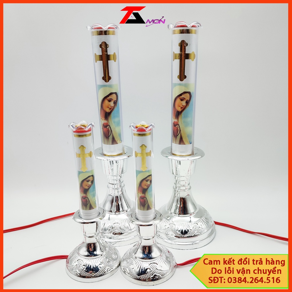 Giá cho 2 cây đèn nến thiên chúa, đèn trưng bàn thờ, gia tiên cực đẹp trang trí tủ thờ