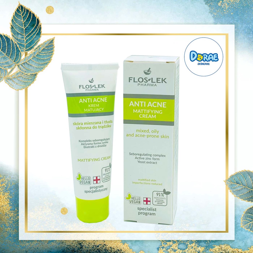 ✅[ Chính hãng Floslek] Kem kiểm soát dầu và điều tiết nhờn Floslek Anti Acne Mattifying Cream_50ml