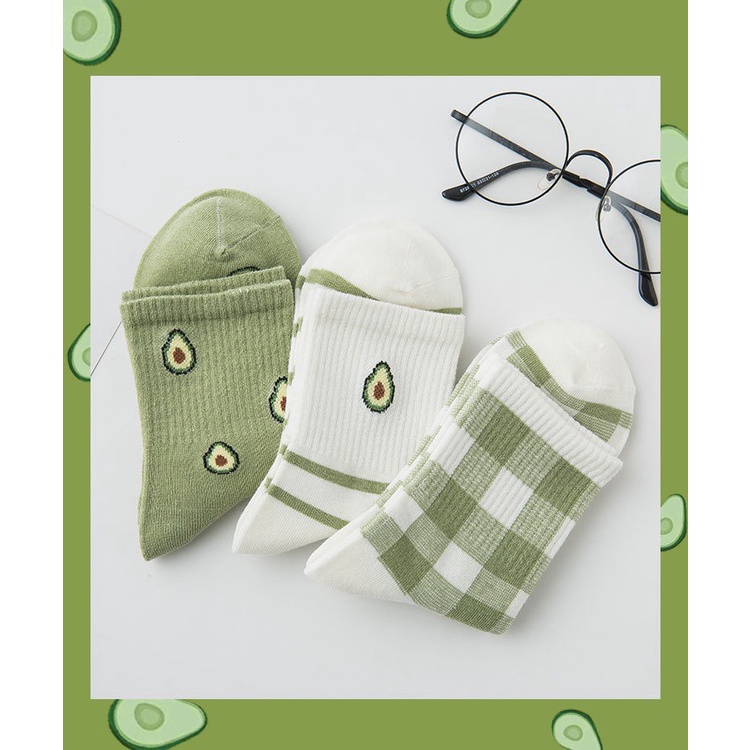 Set 3 đôi tất cao cổ Bivota vớ nữ bơ xanh bơ trắng Hàn Quốc siêu xinh T93