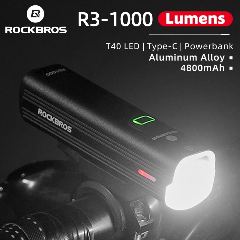 Đèn trước xe đạp Rockbros R3-1000 siêu sáng 1000 Lumen Pin 4800mAh Chống nước Sạc USB