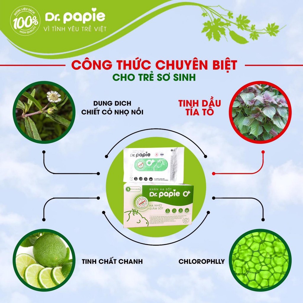 Khăn Lau Hạ Sốt 0+ Dr Papie Cho Bé Hạ Nhiệt Giảm Sốt (Hộp 25 Chiếc)