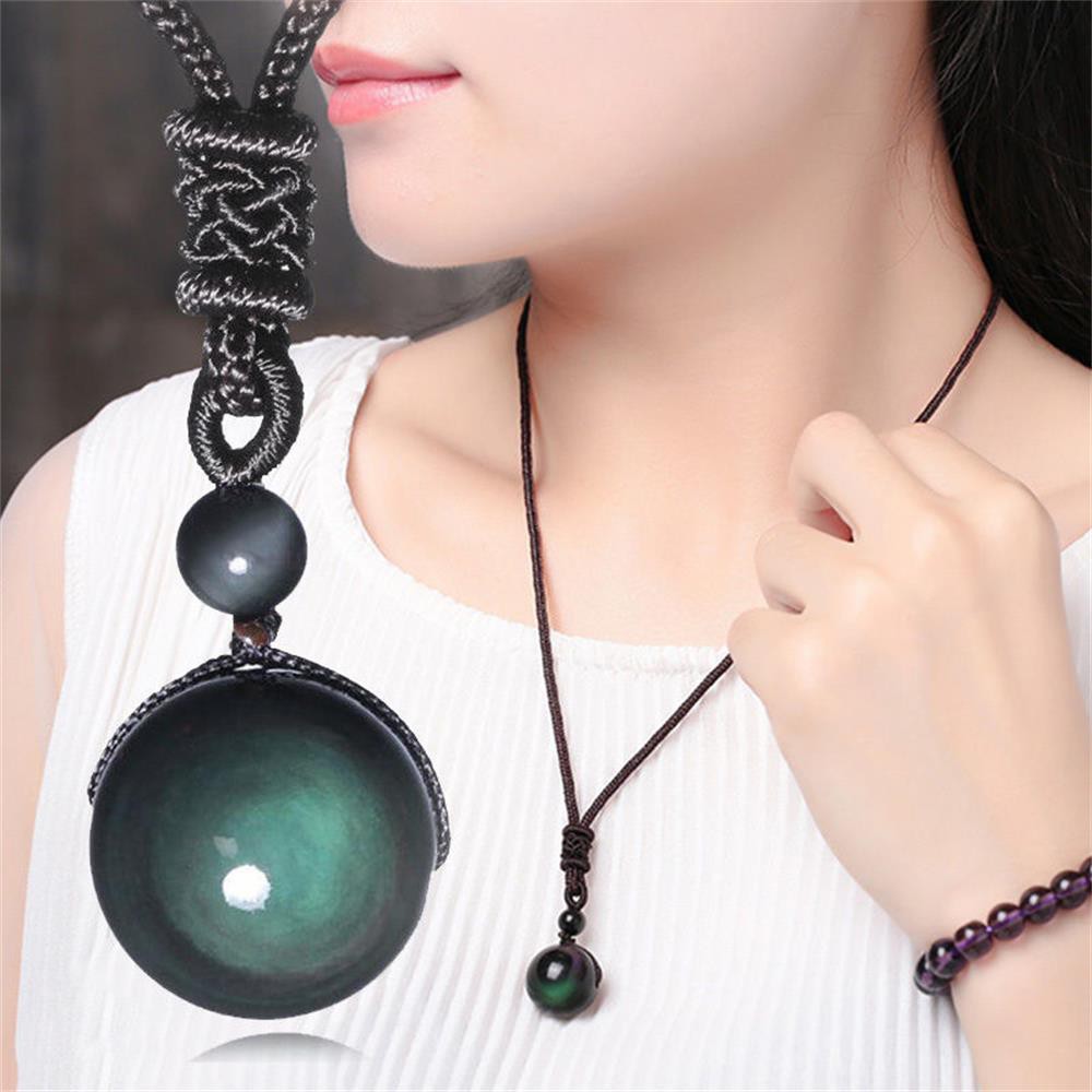 Dây chuyền mặt bằng đá Obsidian hình tròn có thể thay đổi màu sắc